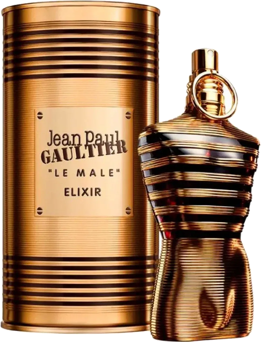 Caja y frasco de Jean Paul Gaultier Le Male Elixir